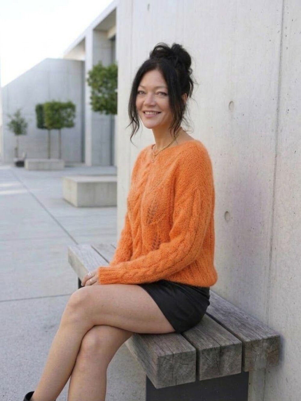 Orange Cable Knit Pullover Openwork Sweater - Picture 3 of 3